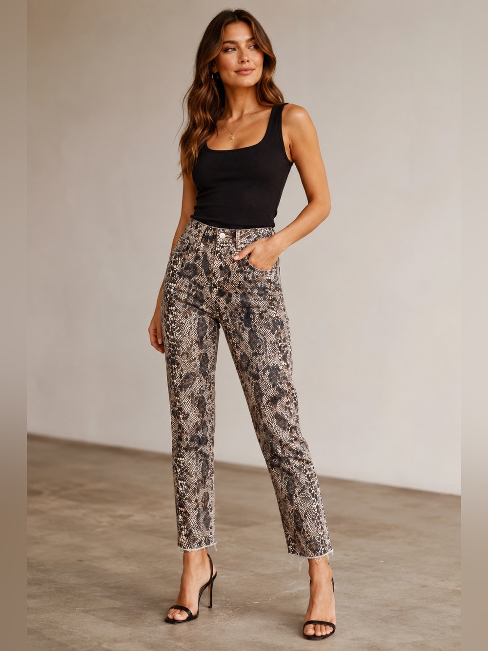 We The Free Snake Print Ankle Jeans in Brown and Black